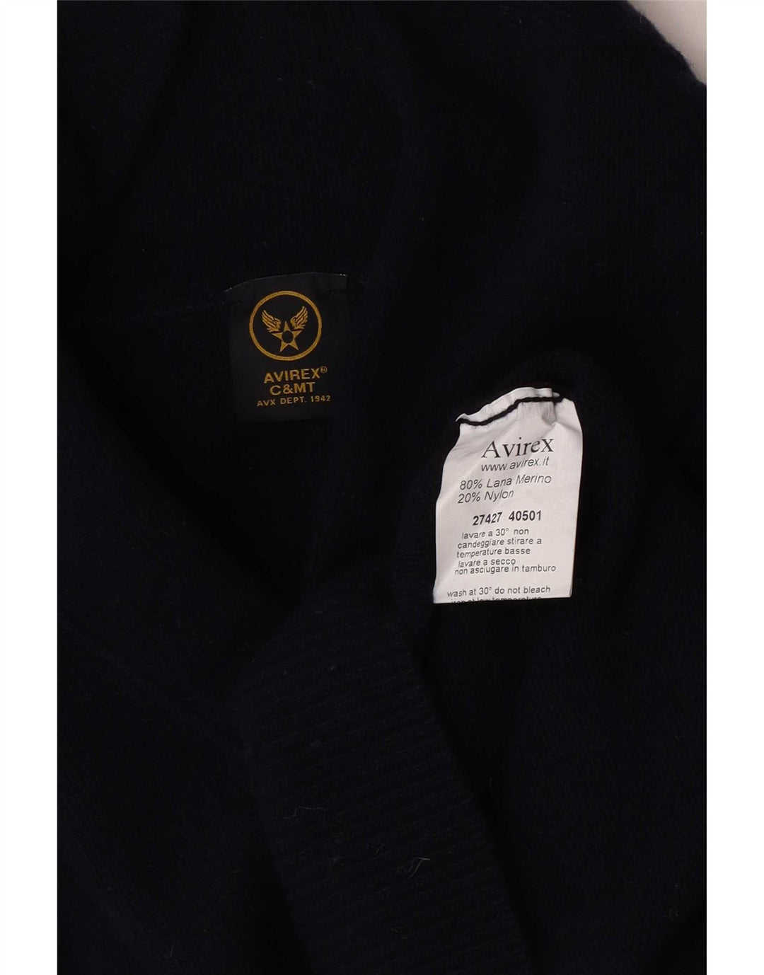 Avirex Jersey para hombre con cuello chal de lana merina azul marino medio