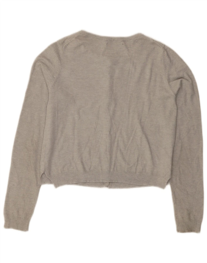 Zara Mujer Crop Cardigan Suéter UK 42 Gris Medio
