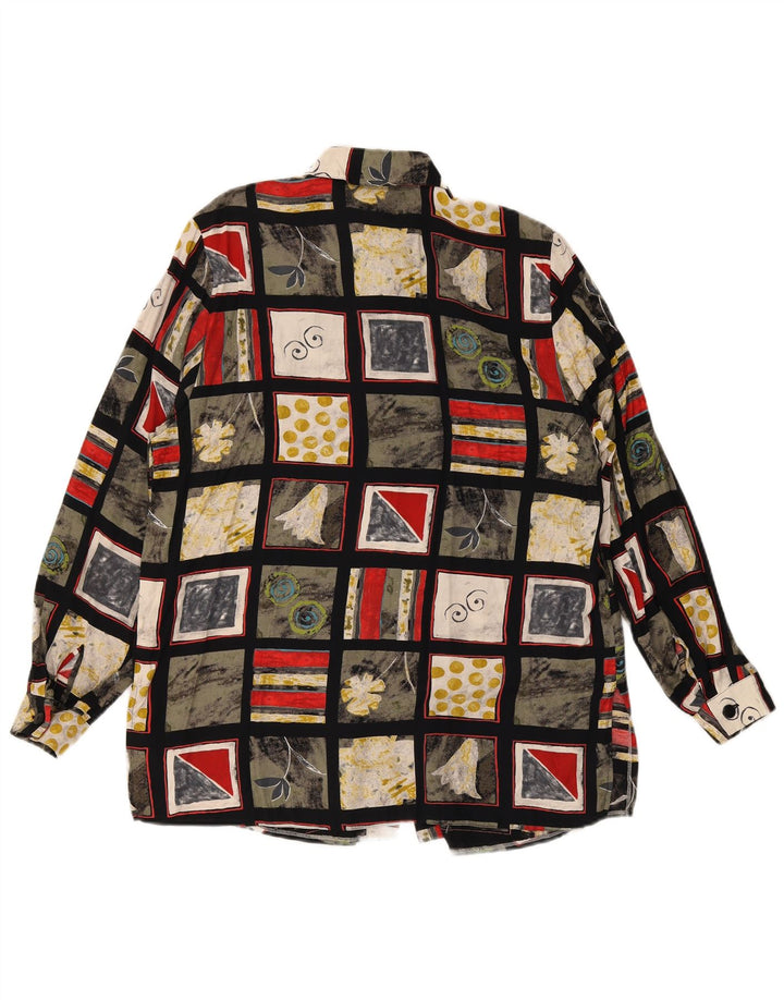 Vintage mujer camisa blusa Reino Unido 16 gran patchwork multicolor viscosa