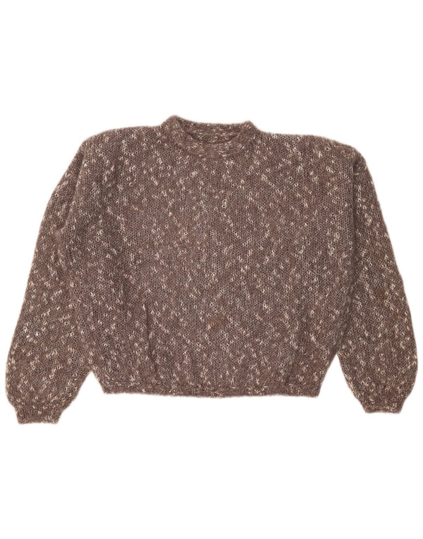 Vintage mujer crop crew cuello jersey suéter Reino Unido 24 4XL marrón moteado