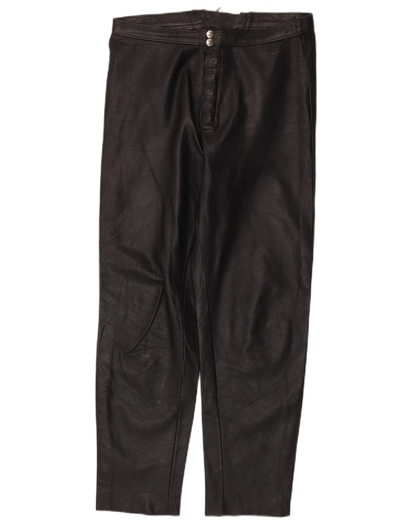 Pantalones de cuero cónicos vintage para mujer W30 L28 Negro