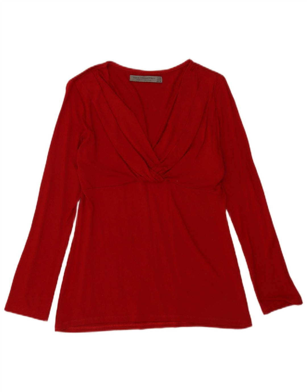 Zara Mujer Blusa De Manga Larga Top UK 44 Large Viscosa Roja