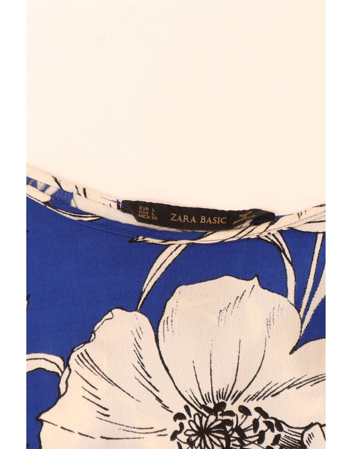 ZARA Blusa extragrande para mujer Top UK 46 Large Azul Floral
