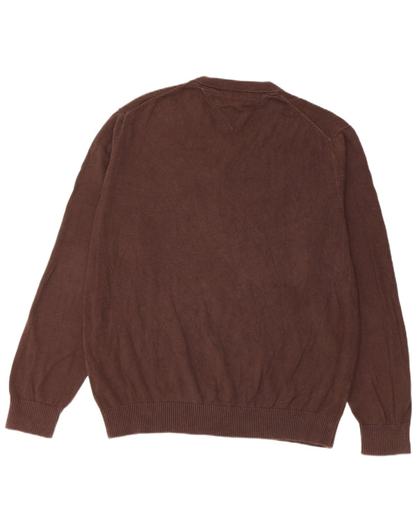 Tommy Hilfiger Jersey con cuello en V para hombre, talla grande, algodón marrón