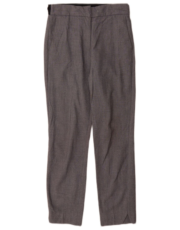Zara Mujer Pantalones De Traje Slim De Talle Alto Pequeño W26 L27 Bloque De Color Gris