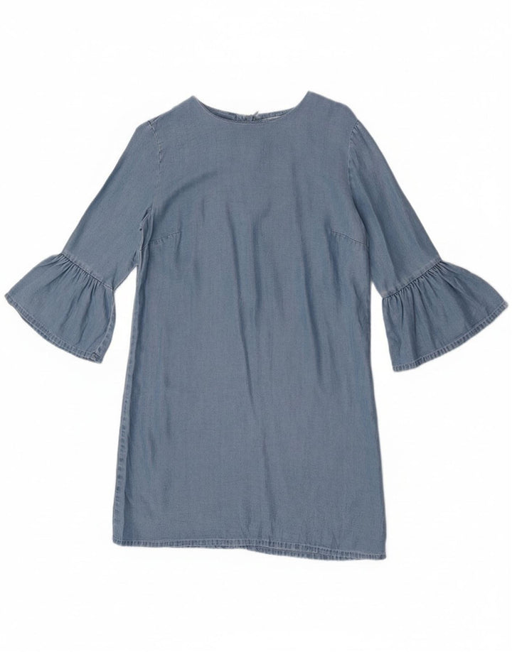 Zara Vestido recto de manga 3/4 para mujer UK 10 Small Blue Lyocell