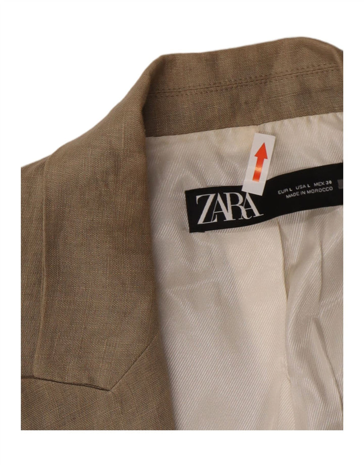 Zara Chaqueta Americana Abierta para Mujer Reino Unido 46 Grande Lino Beige
