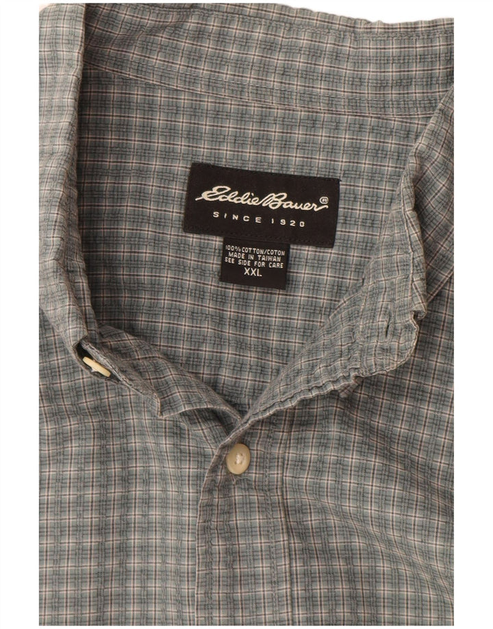 Eddie Bauer Camisa de manga corta para hombre 2XL Algodón a cuadros gris