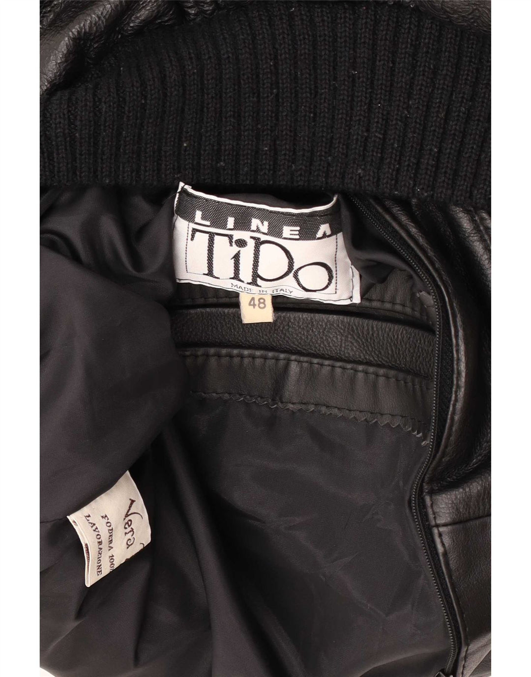 Vintage hombres chaqueta bomber militar IT 48 cuero negro medio