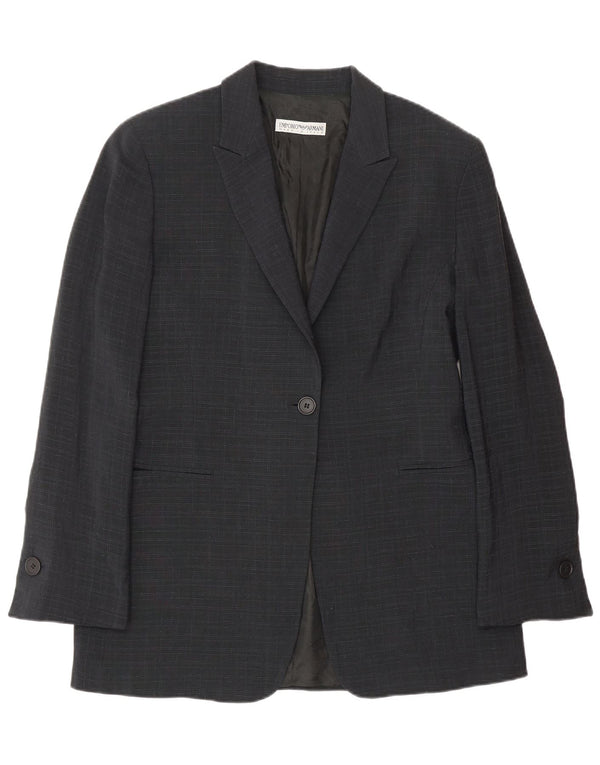 Emporio Armani Chaqueta tipo blazer con 1 botón para mujer IT 44 Medium Navy Blue Check