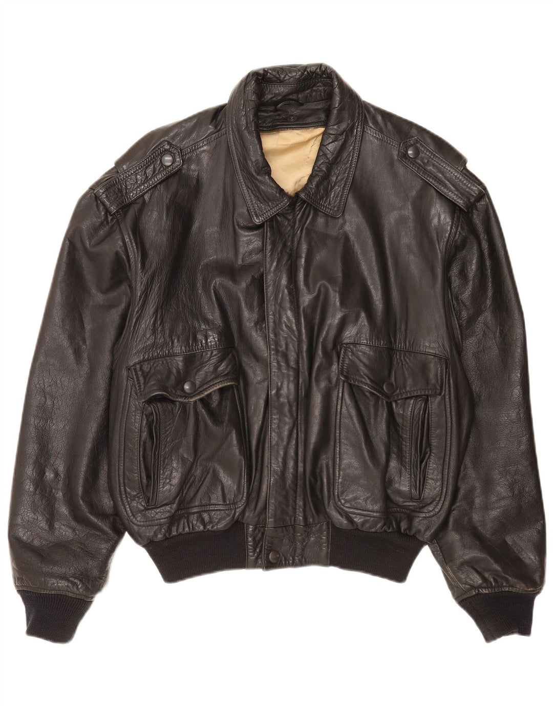 Vintage hombres cuero chaqueta militar Reino Unido 40 grande negro