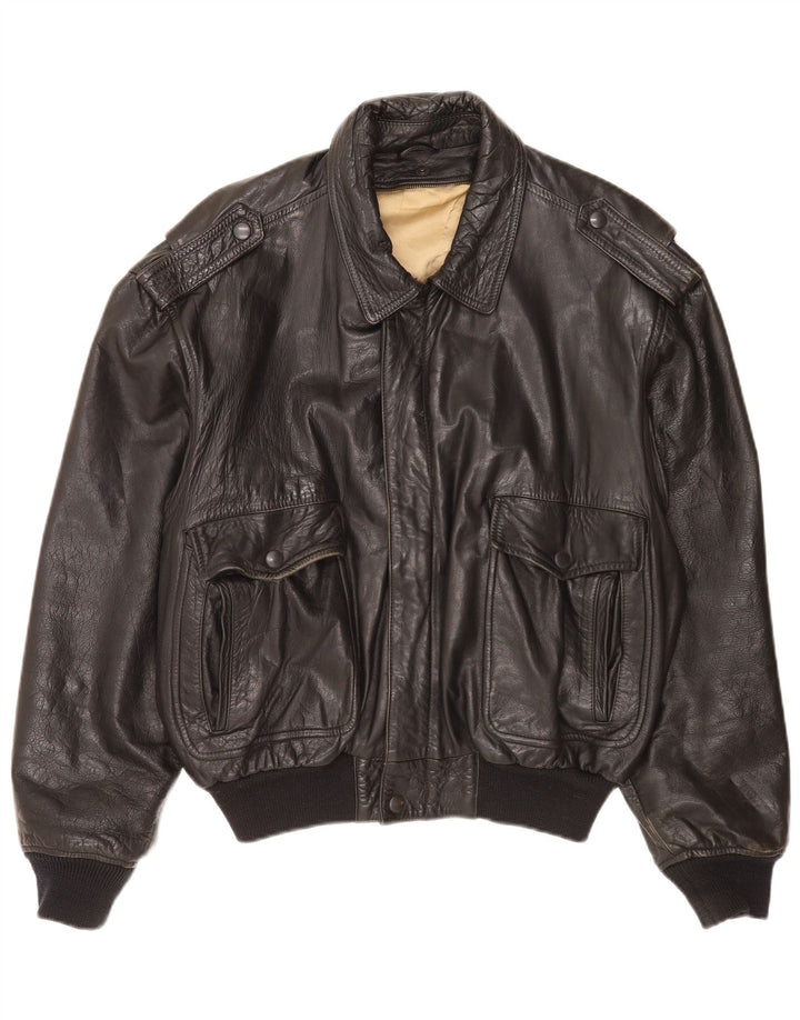 Vintage hombres cuero chaqueta militar Reino Unido 40 grande negro