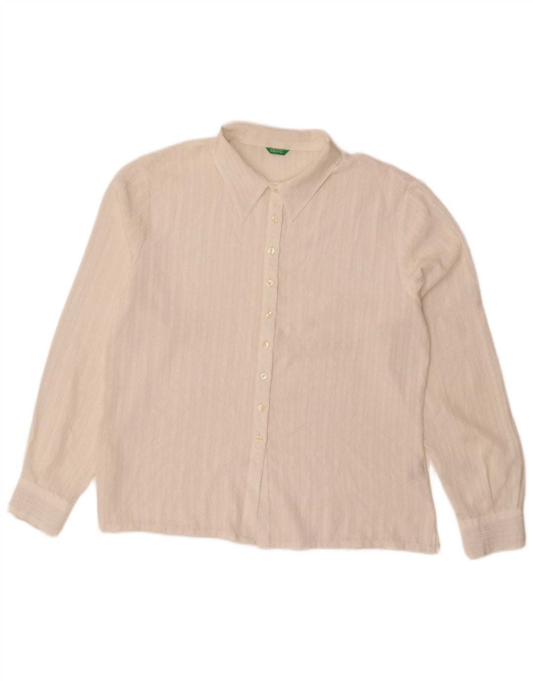 Benetton Blusa Camisera Mujer ES 46 Grande Poliéster A Rayas Blanco