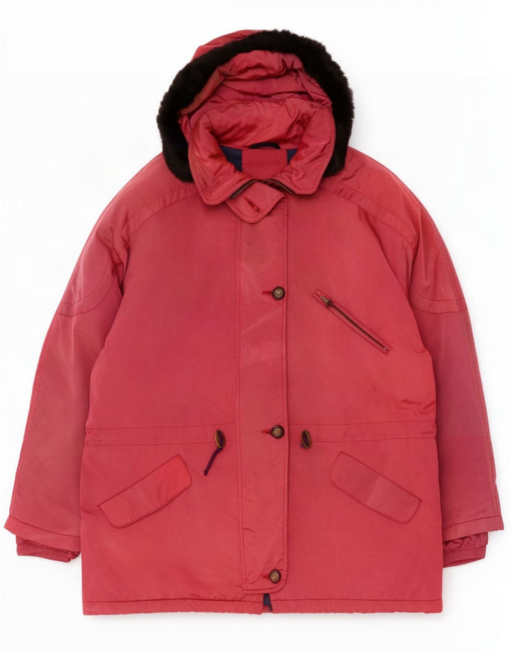 Chaqueta Parka vintage de gran tamaño con capucha para mujer IT 48 XL Poliamida rosa