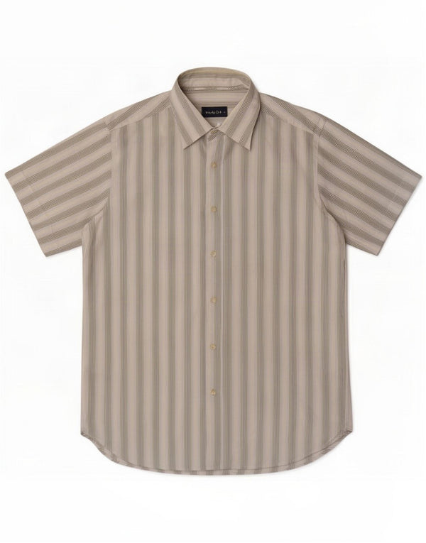 Camisa Massimo Dutti Hombre Manga Corta Talla 42 Grande Algodón Rayas Beige