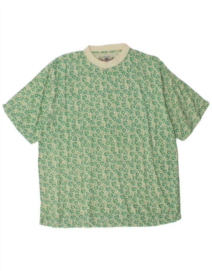 VINTAGE Camiseta para hombre Top Grande Verde Floral Viscosa