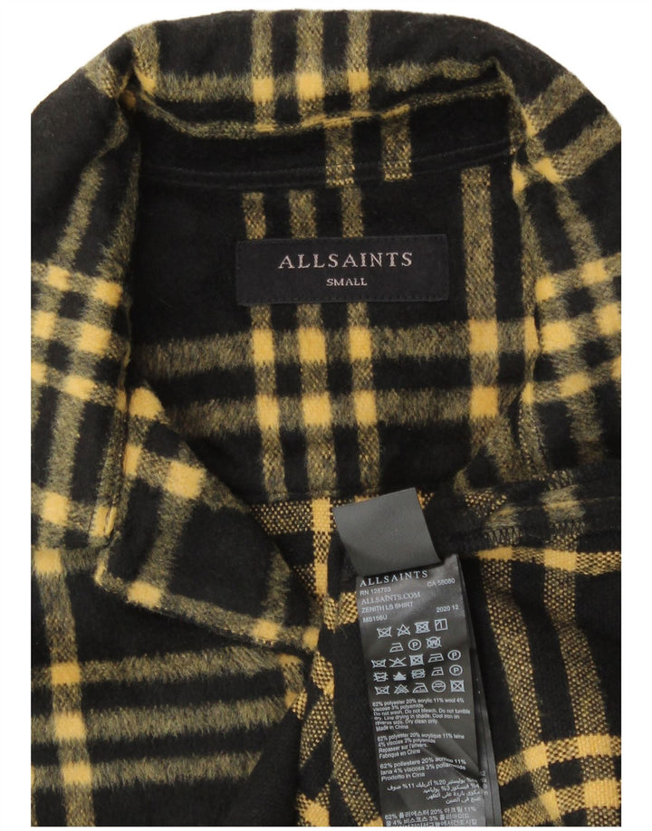 ALL SAINTS Camisa de franela para hombre Small Black Check Poliéster Clásico
