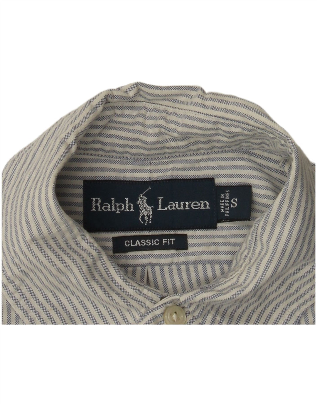 RALPH LAUREN Camisa de manga corta para hombre, corte clásico, talla pequeña, color blanco a rayas