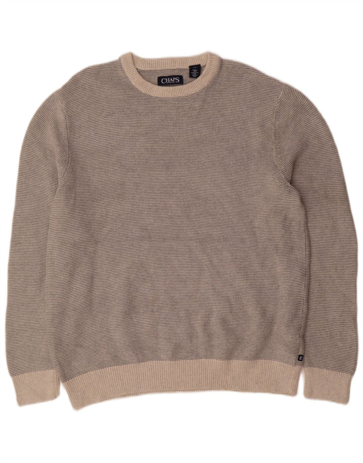 Chaps - Jersey de cuello redondo para hombre, talla grande, algodón gris