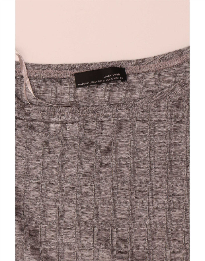 Zara Mujer Top Túnica De Manga Larga UK 10 Small Grey Check
