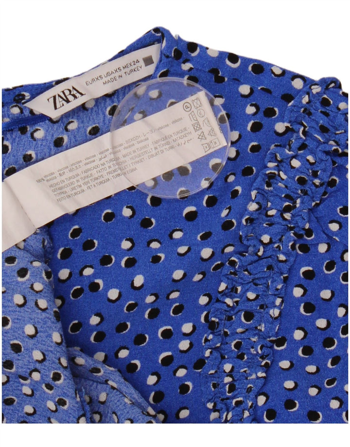 ZARA Vestido largo de manga 3/4 para mujer UK 6 XS Viscosa con lunares azules