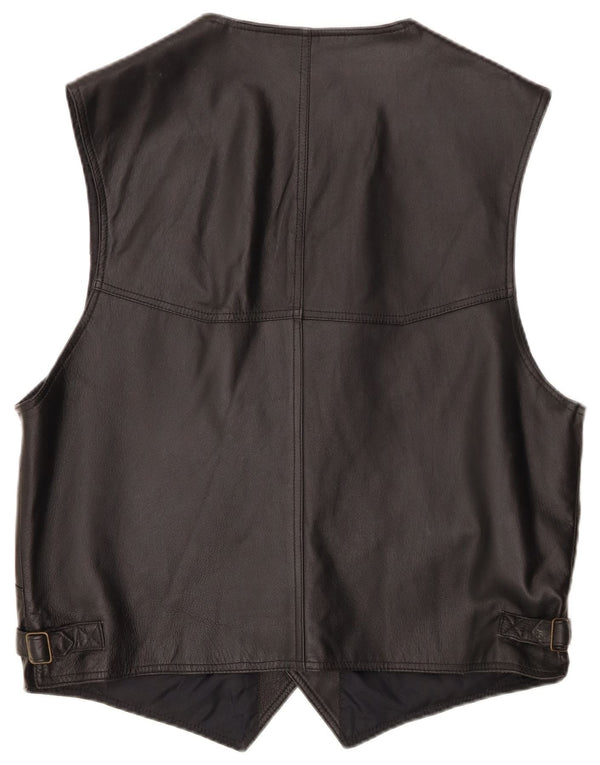 VINTAGE Chaleco de cuero para hombre Cuero negro medio