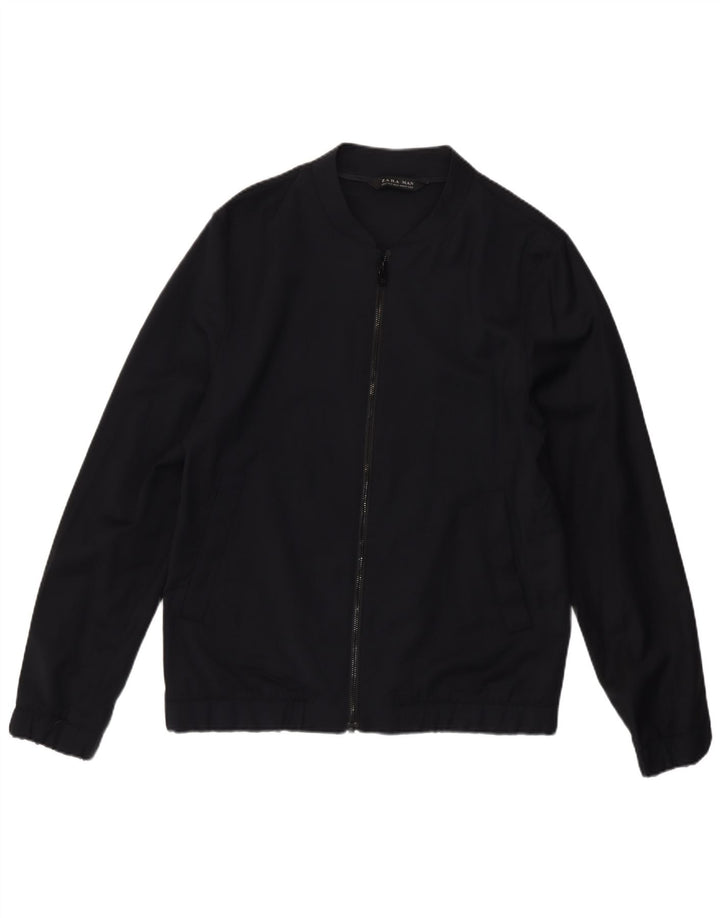 Zara Hombre Cazadora Bomber UK 38 Mediana Lana Azul Marino