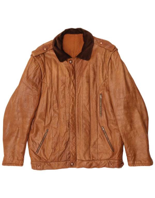 Vintage hombres chaqueta de cuero militar IT 54 2XL marrón colorblock