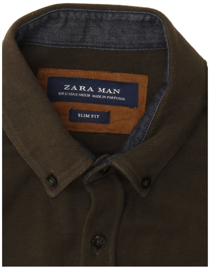 Zara Hombre Camisa Slim Fit Caqui Pequeña
