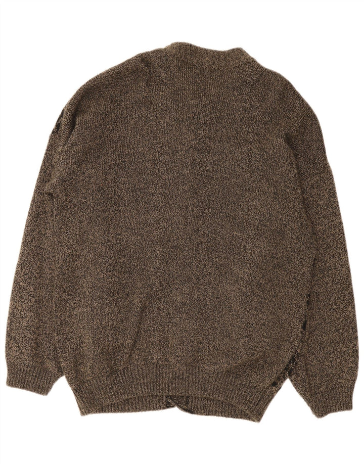 Vintage hombres Cardigan suéter grande gris Fair Isle