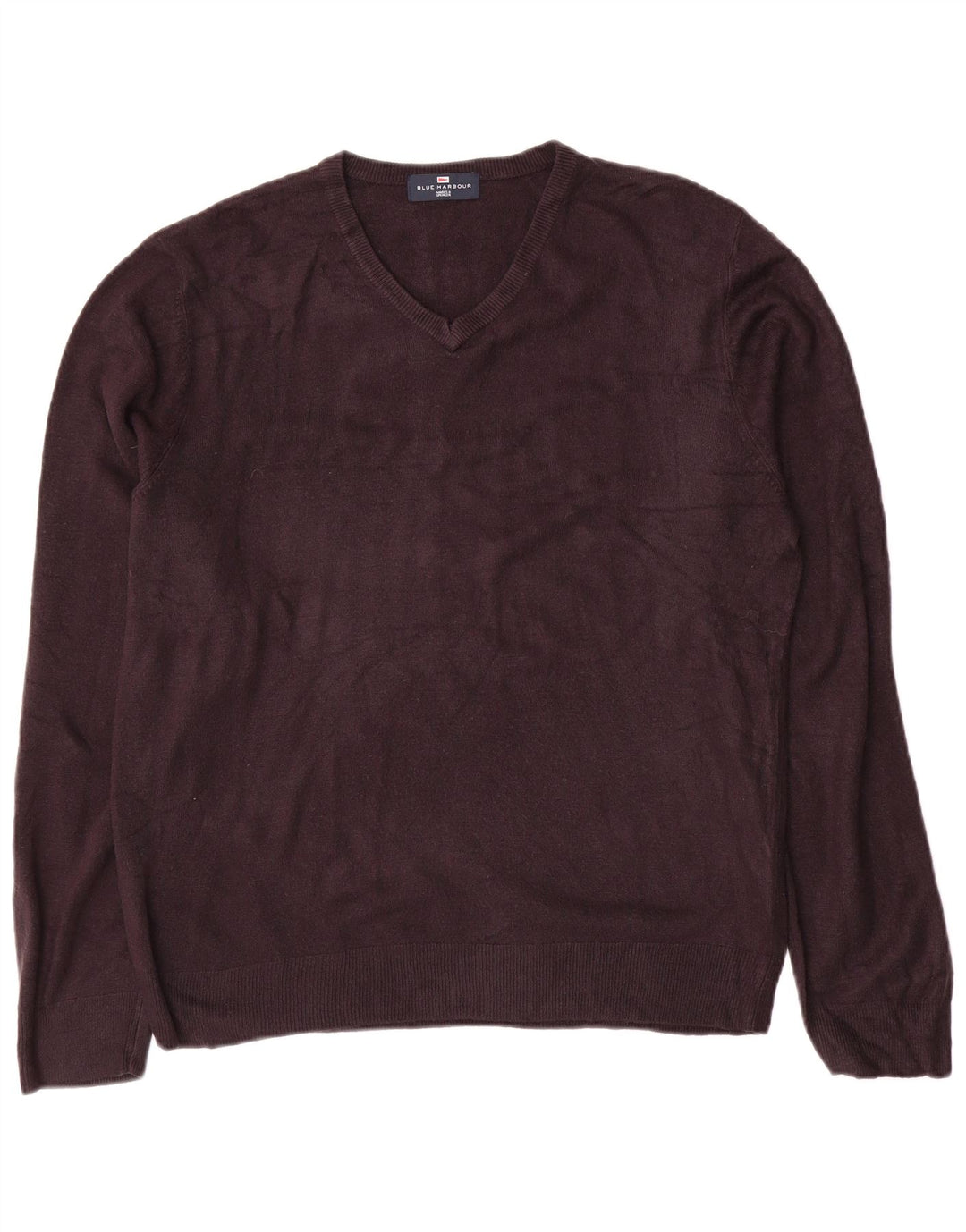 Marks & Spencer Suéter tipo jersey con cuello en V azul Harbor para hombre, talla grande, azul marino