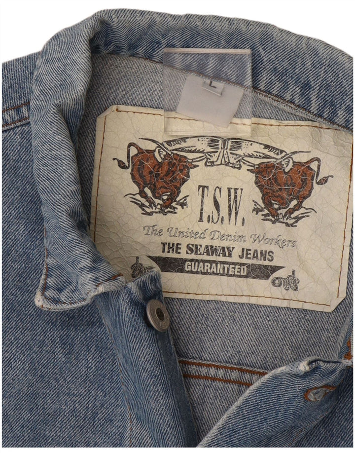 Vintage mujeres suelta ajuste crop denim chaqueta Reino Unido 16 azul grande