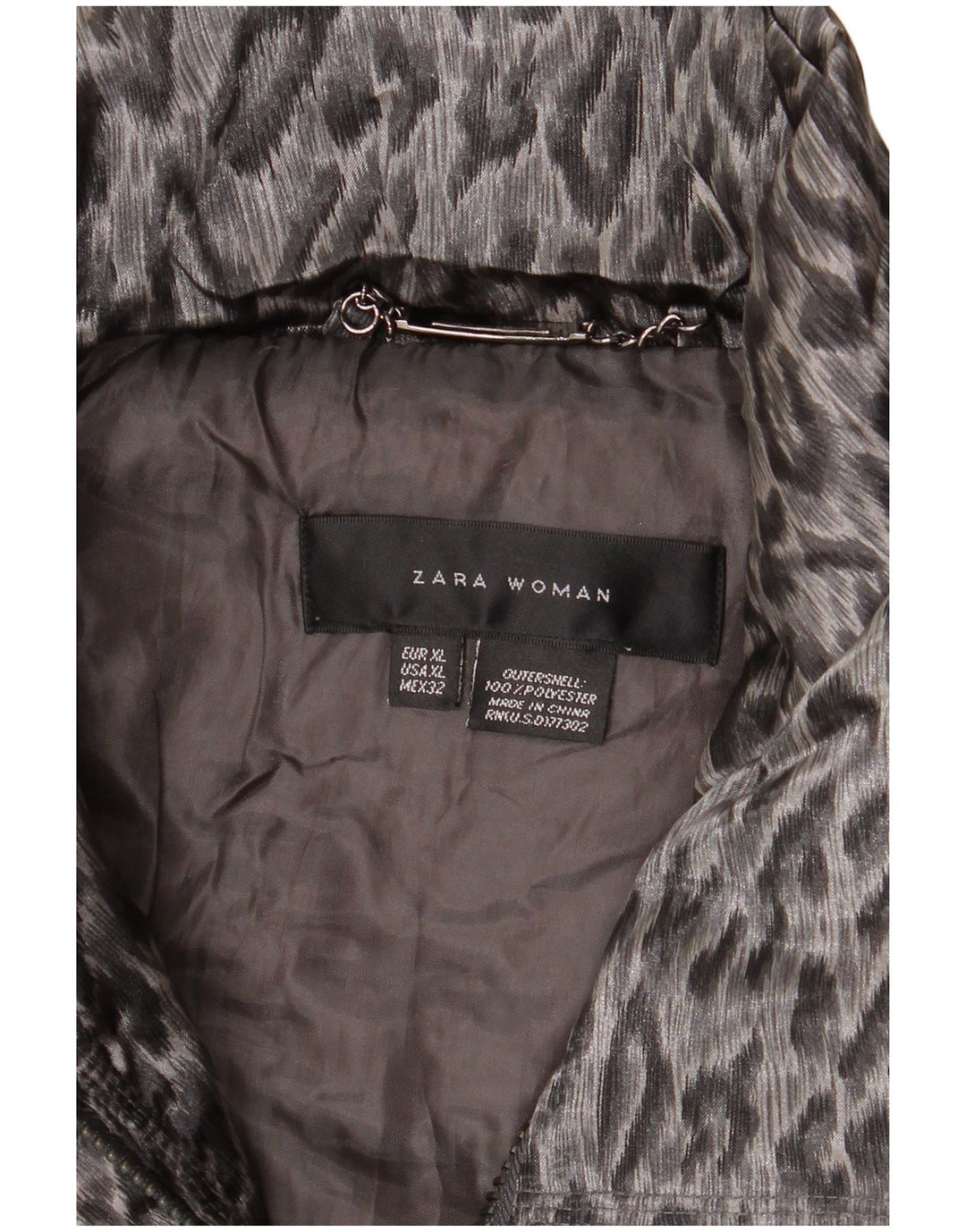 Zara Mujer Chaqueta Acolchada ES 40 XL Gris Animal Print Poliéster