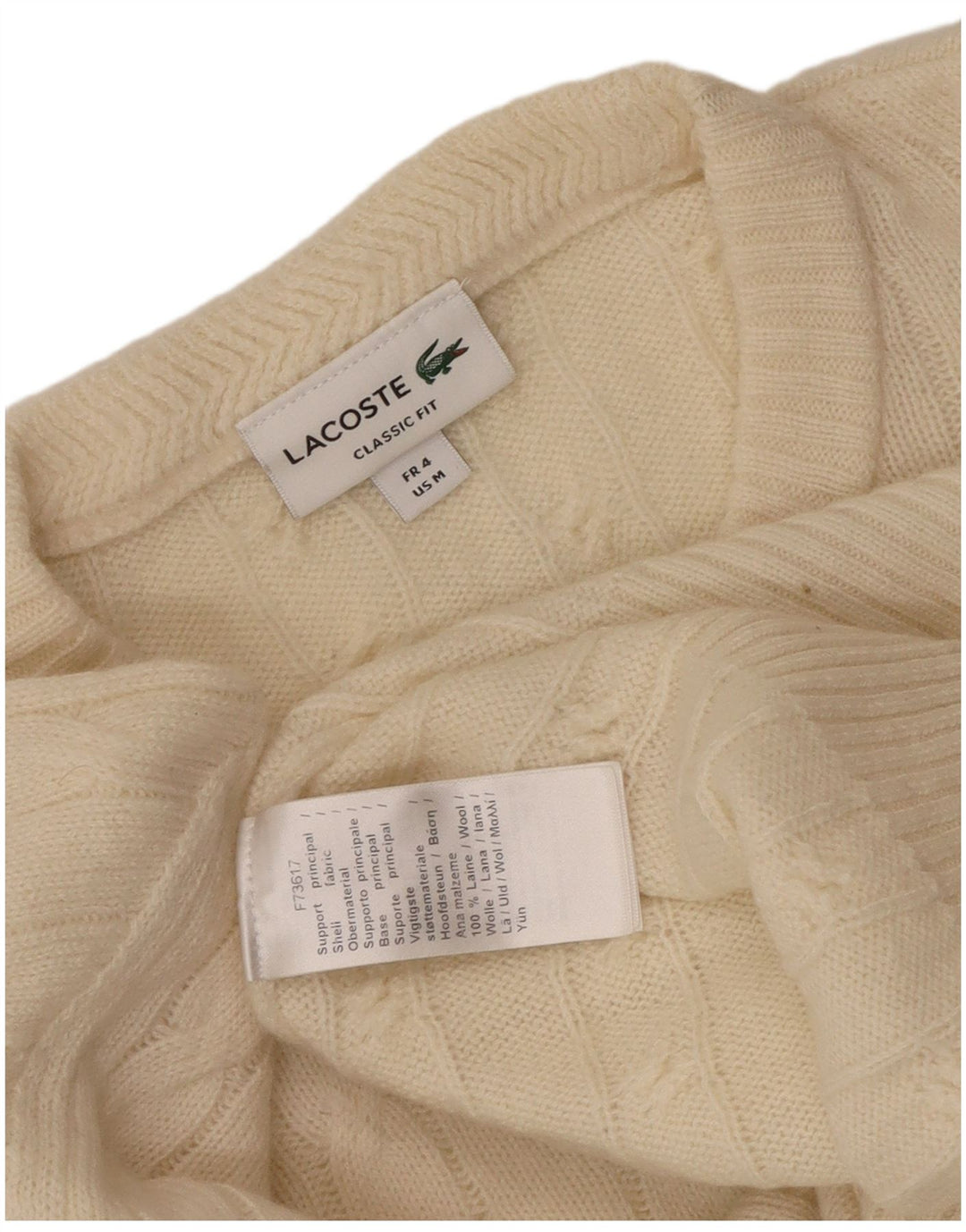 Lacoste - Jersey de cuello redondo para hombre, ajuste clásico, talla 4, lana beige mediana