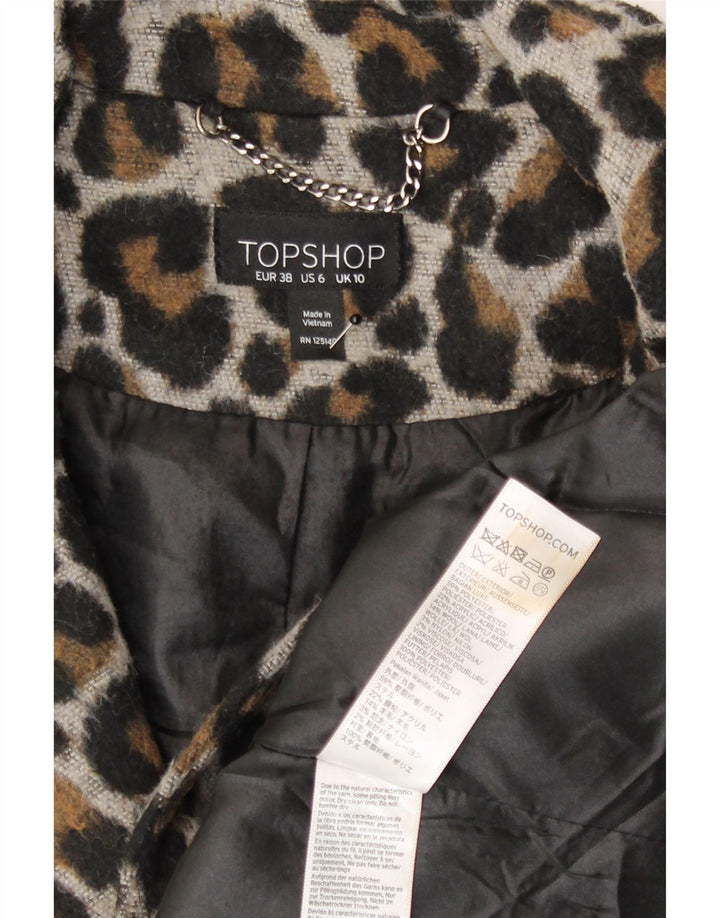 Topshop Abrigo extragrande para mujer UK 10 Pequeño marrón Estampado animal Poliéster