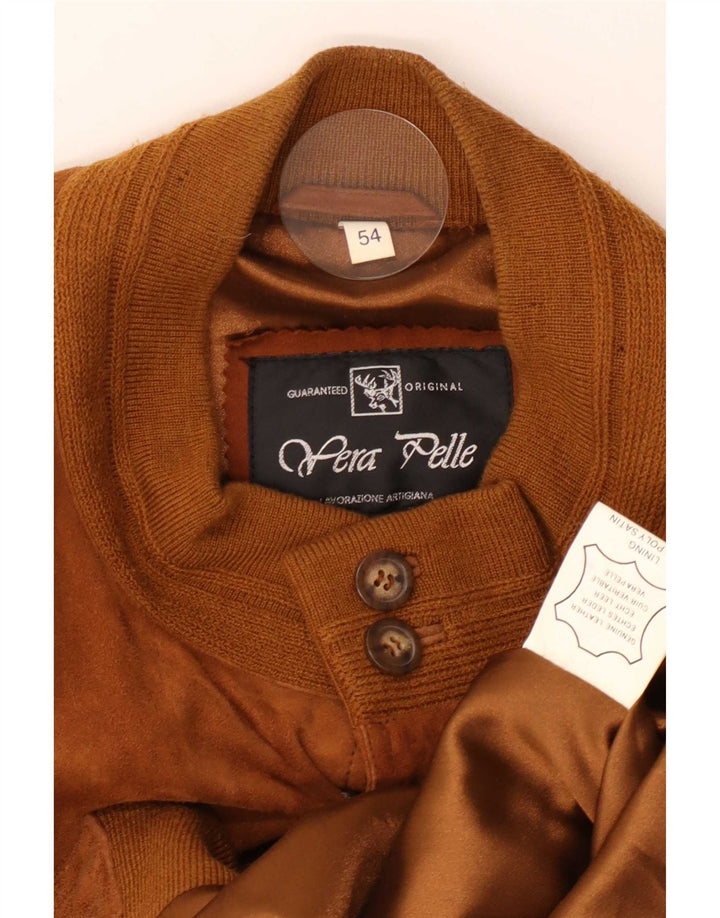 Vintage hombres ante bomber chaqueta IT 54 2XL cuero beige