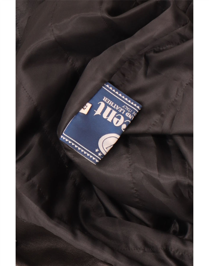VINCENT Abrigo de piel extragrande con capucha para mujer IT 42 Medium Black Leather