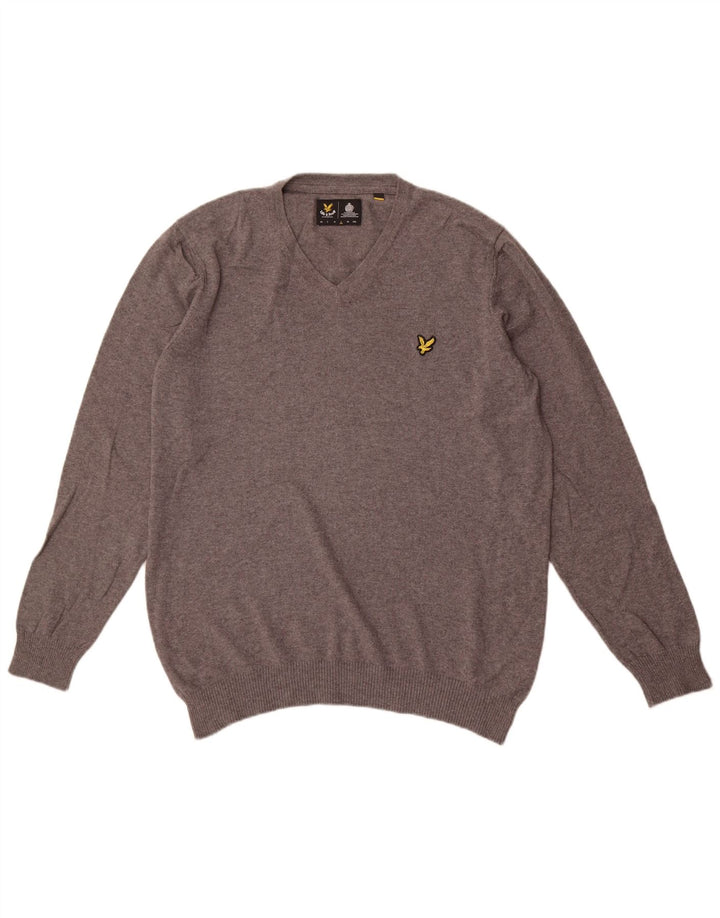 Lyle & Scott Jersey con cuello en V para hombre, talla grande, algodón gris