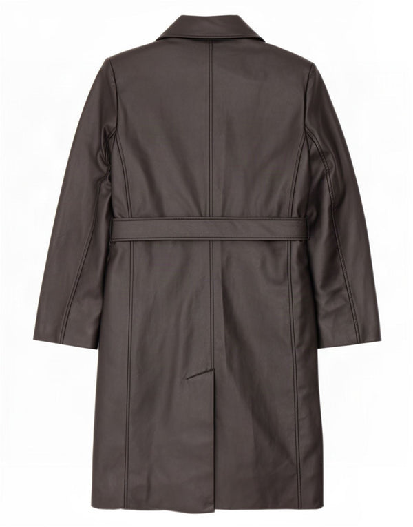 Zara Womens Oversized Faux Leather Overcoat UK 10 Small Black Polyurethane