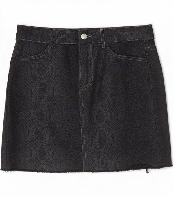 Zara Mujer Falda Vaquera XS W24 Negro Animal Print Algodón