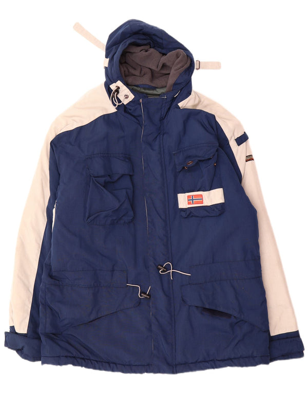 Napapijri Chaqueta de esquí con capucha Geographic para hombre UK 42 XL Azul marino Colorblock
