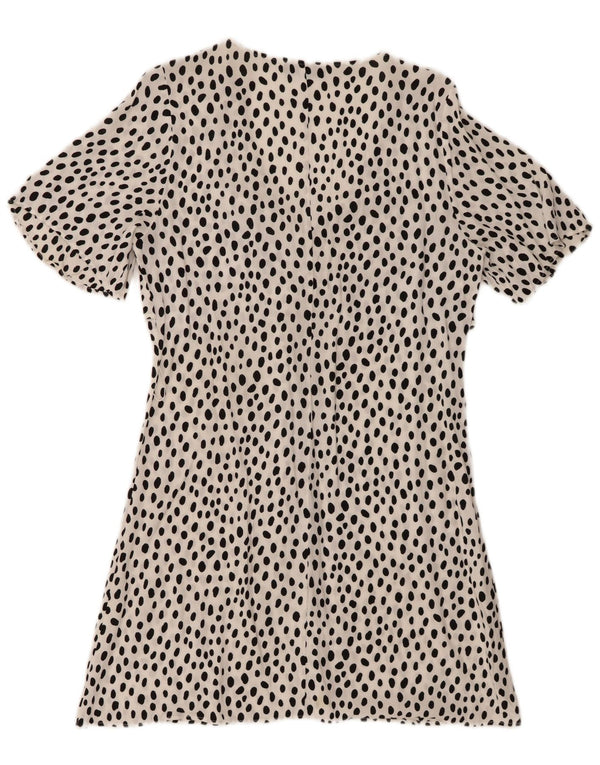 Zara Mujer Vestido Acampanado UK 40 Pequeño Blanco Moteado