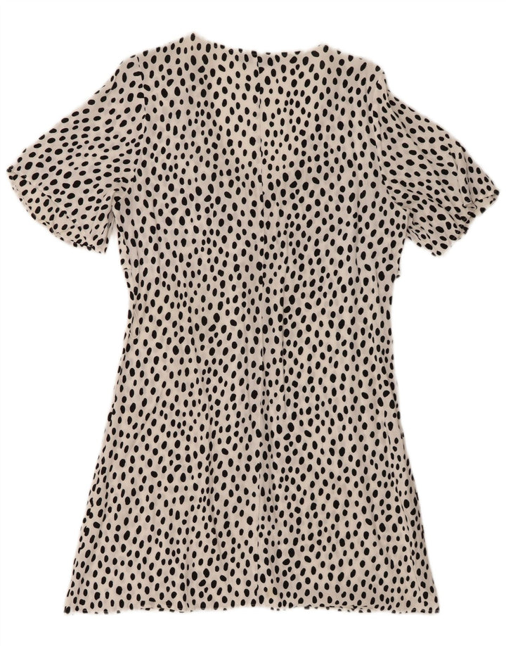 Zara Mujer Vestido Acampanado UK 40 Pequeño Blanco Moteado