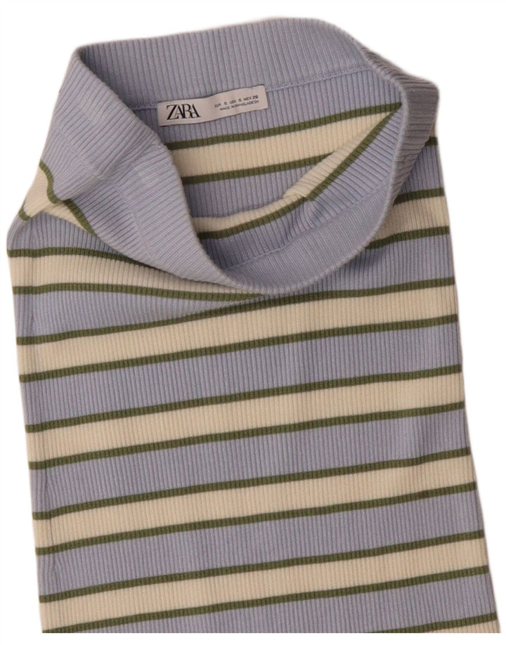 Zara Mujer Falda Recta De Punto Small W26 Rayas Azules