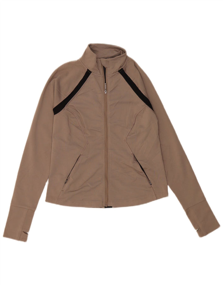DKNY Chaqueta de chándal para mujer UK 10 Small Beige Colorblock Poliéster