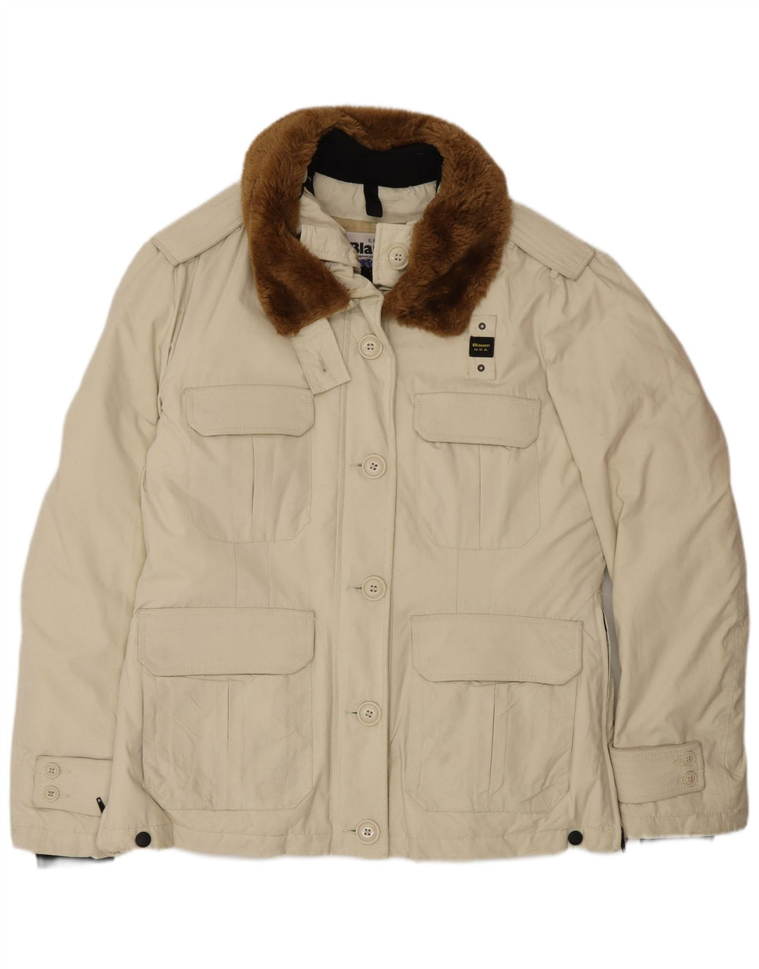 Blauer Chaqueta Acolchada Militar para Mujer UK 40 XL Nylon Beige