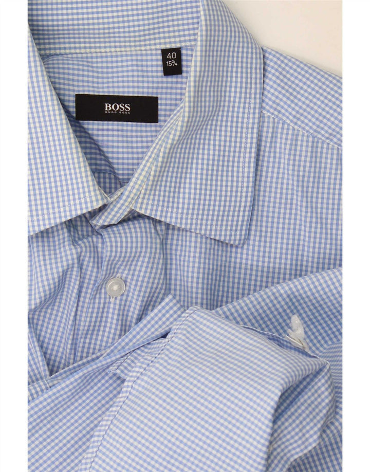 Camisa Hugo Boss para hombre talla 40 15 3/4 cuadros azules medianos