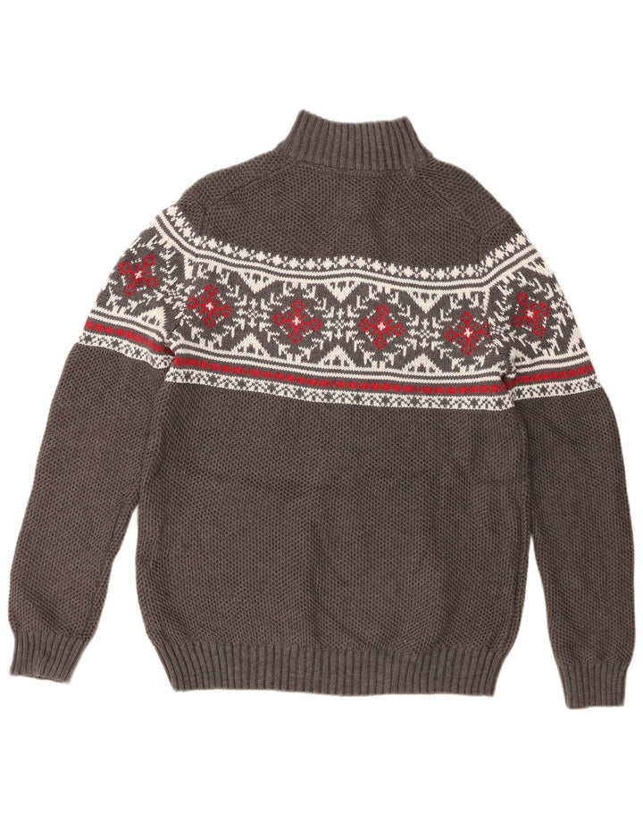 Izod Jersey para hombre con cuello y cremallera de algodón Fair Isle gris medio