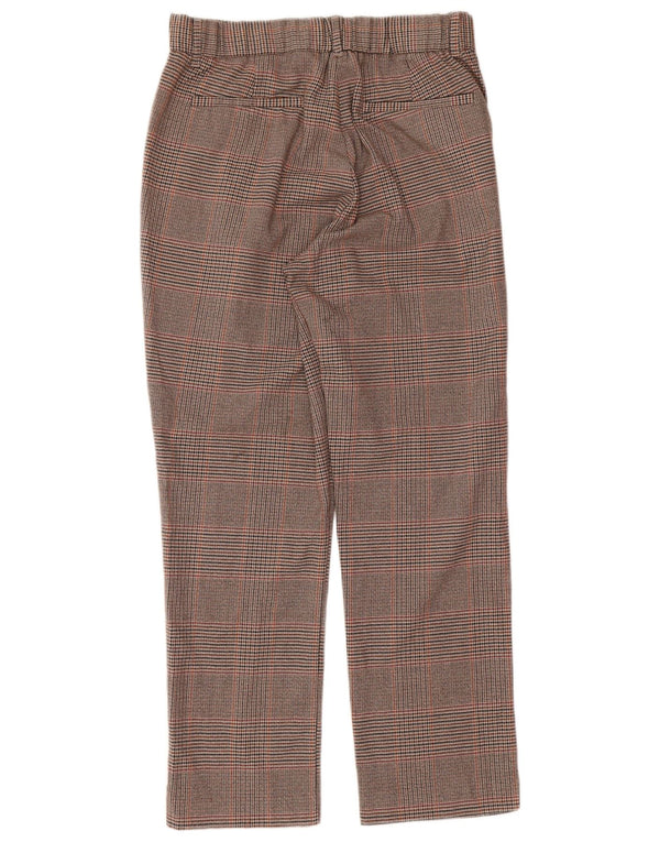 Zara Womens Straight Cropped Trousers Large W30 L24 Brown Houndstooth