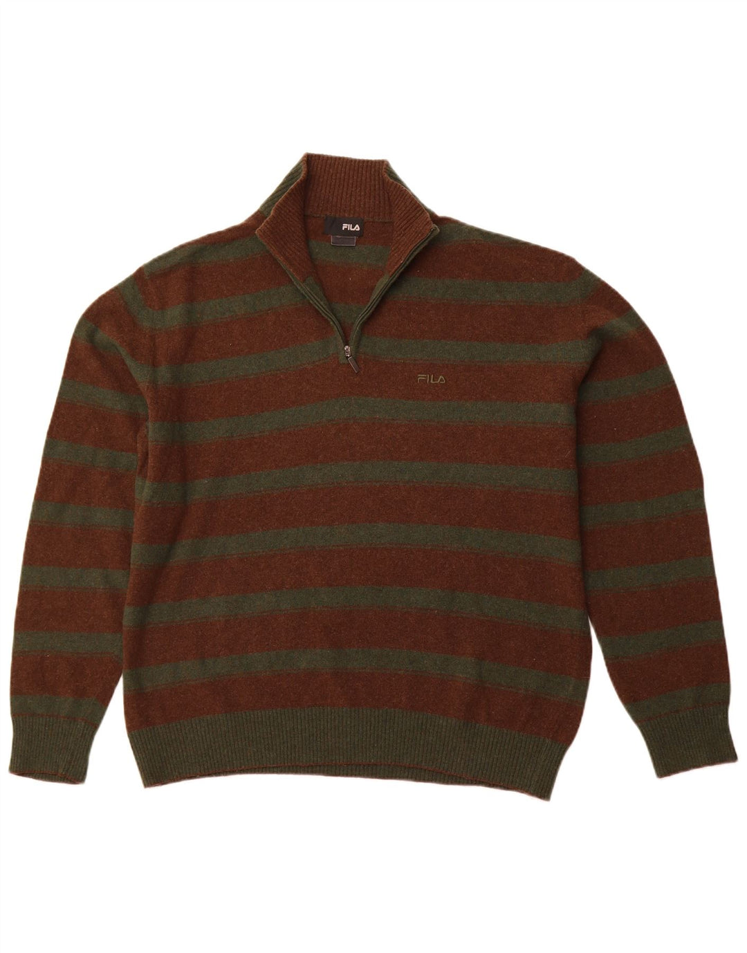 FILA Hombre Zip Neck Jumper Sweater XL Marrón Rayas